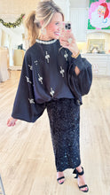 Black Multi Embellished Applique Ballon Blouse