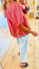 Ivy Jane Red Gingham Floral Puff Sleeve Top