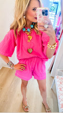 Hot Pink Contrast Stitch Short Set