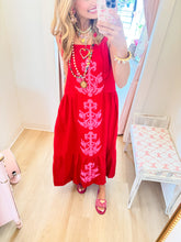 Red Applique Midi Dress