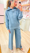 Blue Grey Ribbed Front Zip Pant Set