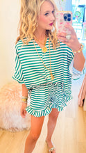 Green Stripe Ruffle Hem Short Set