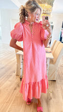 Pink Gingham Puff Sleeve Maxi Dress