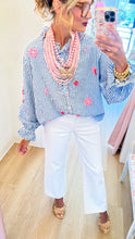Blue Stripe Multi Beaded Detail Button Up