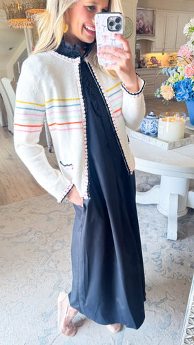 Cream Colorful Knit Sweater Cardigan