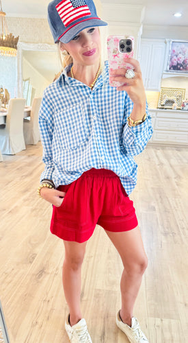 Blue Gingham Long Sleeve Button Down