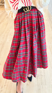 Red Multi Plaid Midi Skirt