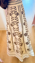 Cream and Brown Floral Embroidered Midi Skirt