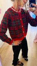Red and Green Plaid Knit Cardigan