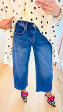 Risen Medium Denim Wide Leg Cropped Jeans