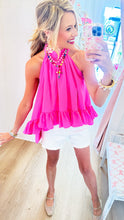 Hot Pink Back Necktie Ruffle Top