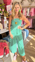 Green Striped Off Shoulder Jumpsuit