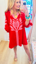 Pink and Red Floral Applique Shift Dress