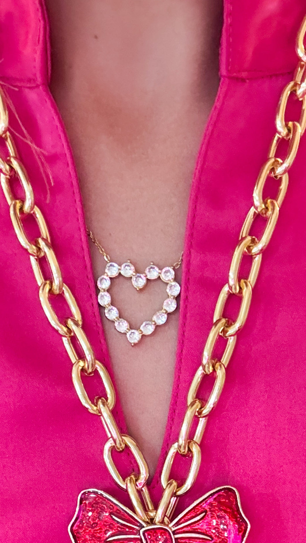 Gold Rhinestone Heart Necklace