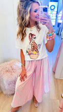 Light Pink Striped Floral Eyelet Detail Wide Leg Pants