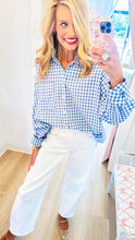 Aqua Gingham Button Down Top