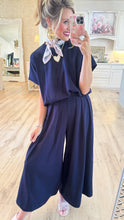 Navy Loose Fit Pleated Wide Leg Pant Set