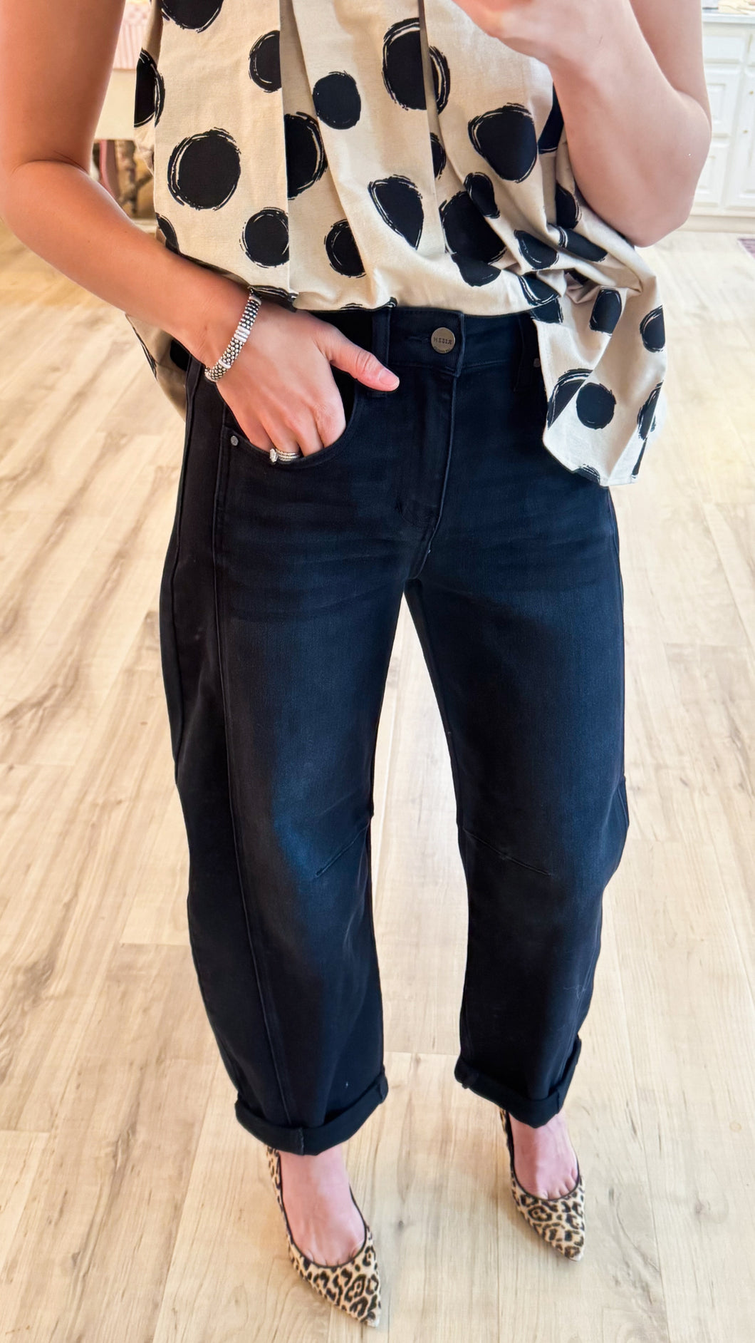 Risen Black High Rise Barrel Jeans