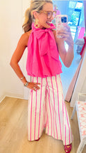 Hot Pink Bubble Hem Neck Bow Top