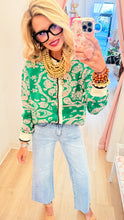 Green Paisley Knit Sweater Cardigan