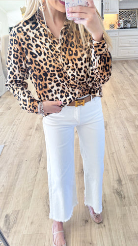 Brown Leopard Print Button Down Top