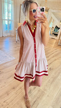 Maroon Stripe Button Up Sleeveless Dress