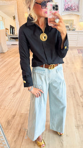 Black Solid Long Sleeve Shirt