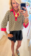 Pink Metallic Tweed Contrast Top