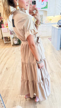 Taupe Tiered Ruffle Collar Midi Dress