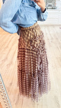 Coffee Ruffle Pearl Detailing Skirt