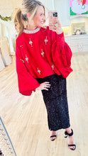 Red Multi Embellished Applique Ballon Blouse
