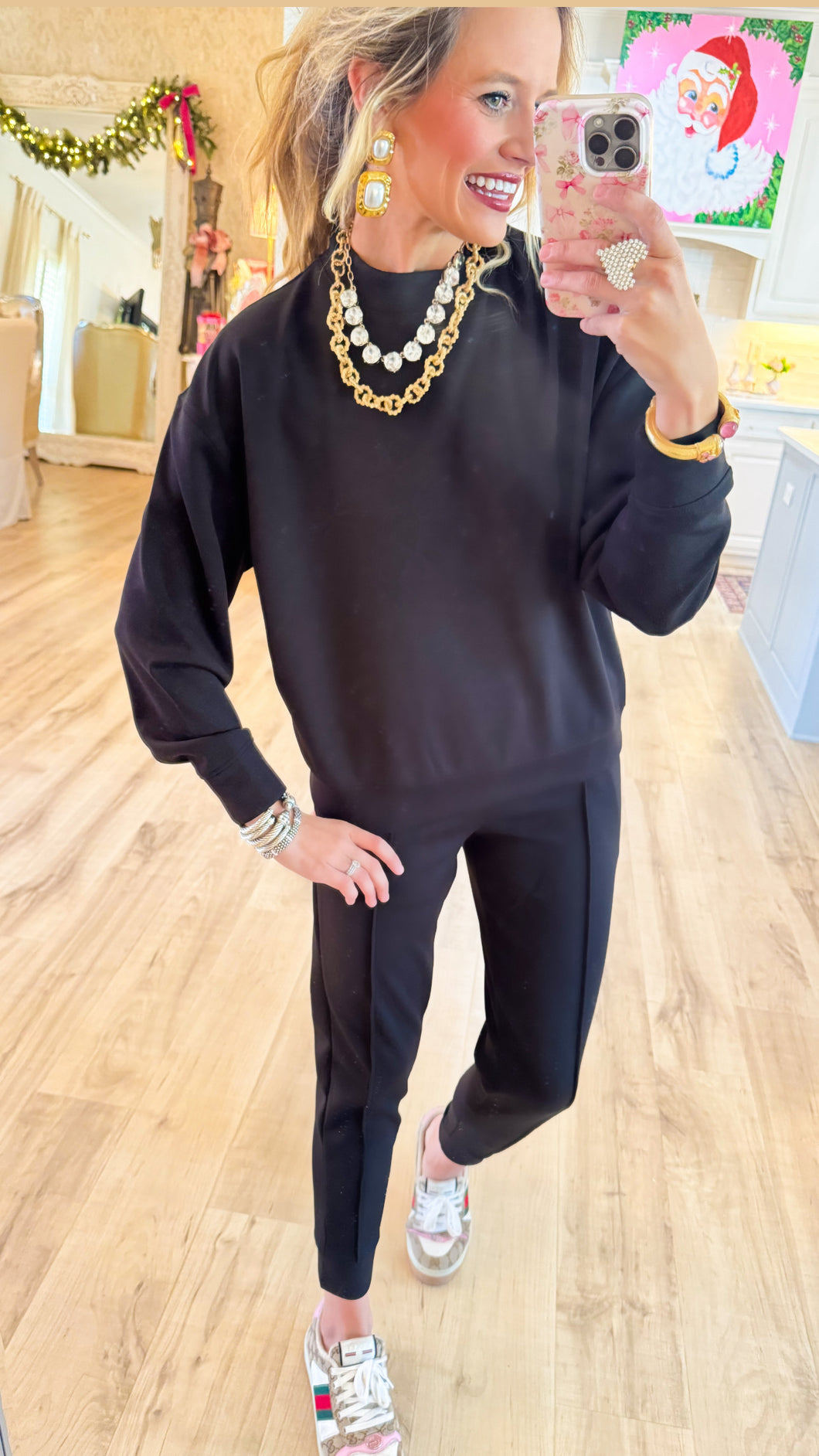 Black Mockneck Pullover Pant Set