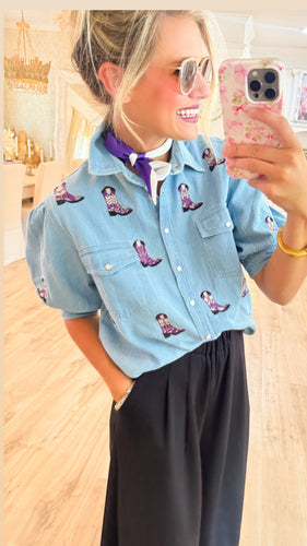 Light Denim Purple Boot Blouse
