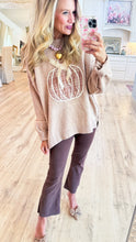 Oatmeal Plaid Pumpkin Bow Detailed Sweater