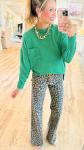 Green Ribbed Long Sleeve Drop Shoulder Top