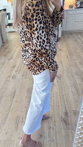 Brown Leopard Print Button Down Top