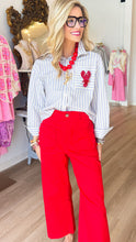 Blue Stripe Beaded Lobster Detail Top