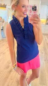 Navy Ruffle Detialed Workout Top