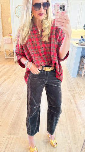 Red Multi Plaid Oversized Top