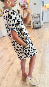 Off White Leopard Dolman Sleeve Mini Dress