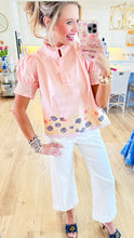 Pale Pink Floral Embroidered Puff Sleeve Top