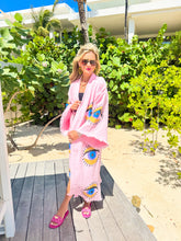 Baby Pink Gold & Blue Eye Detailed Kaftan Robe