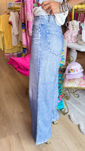 Washed Denim Wide Leg French Terry Pants