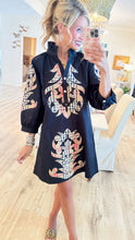 Black and Taupe Accent Embroidered Mini Dress