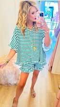 Green Stripe Ruffle Hem Short Set