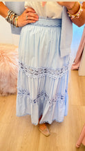 Powder Blue Eyelet Tiered Maxi Skirt