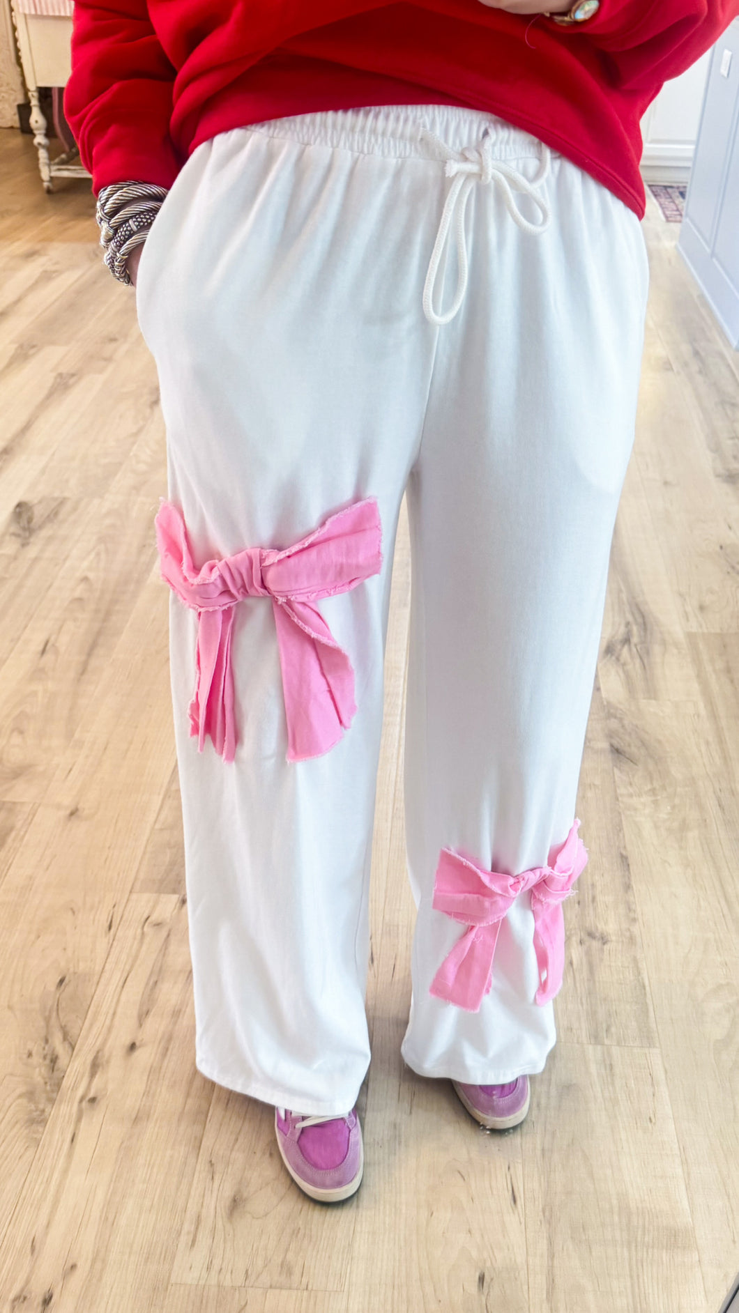 White and Pink Bow Patch Pants