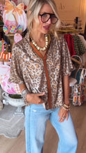 Metallic Leopard Stripe Placket Top