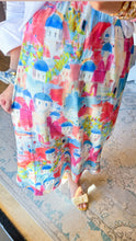 Pink and Blue Satin Vintage Building Midi Skirt