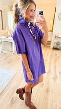 Purple Collared Drop Shoulder Mini Dress